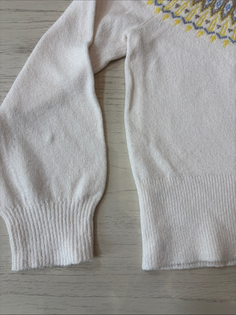 LOFT Fair Isle Sweater Womens M White Yellow Blue Cozy Knit Crewneck - Picture 4 of 8
